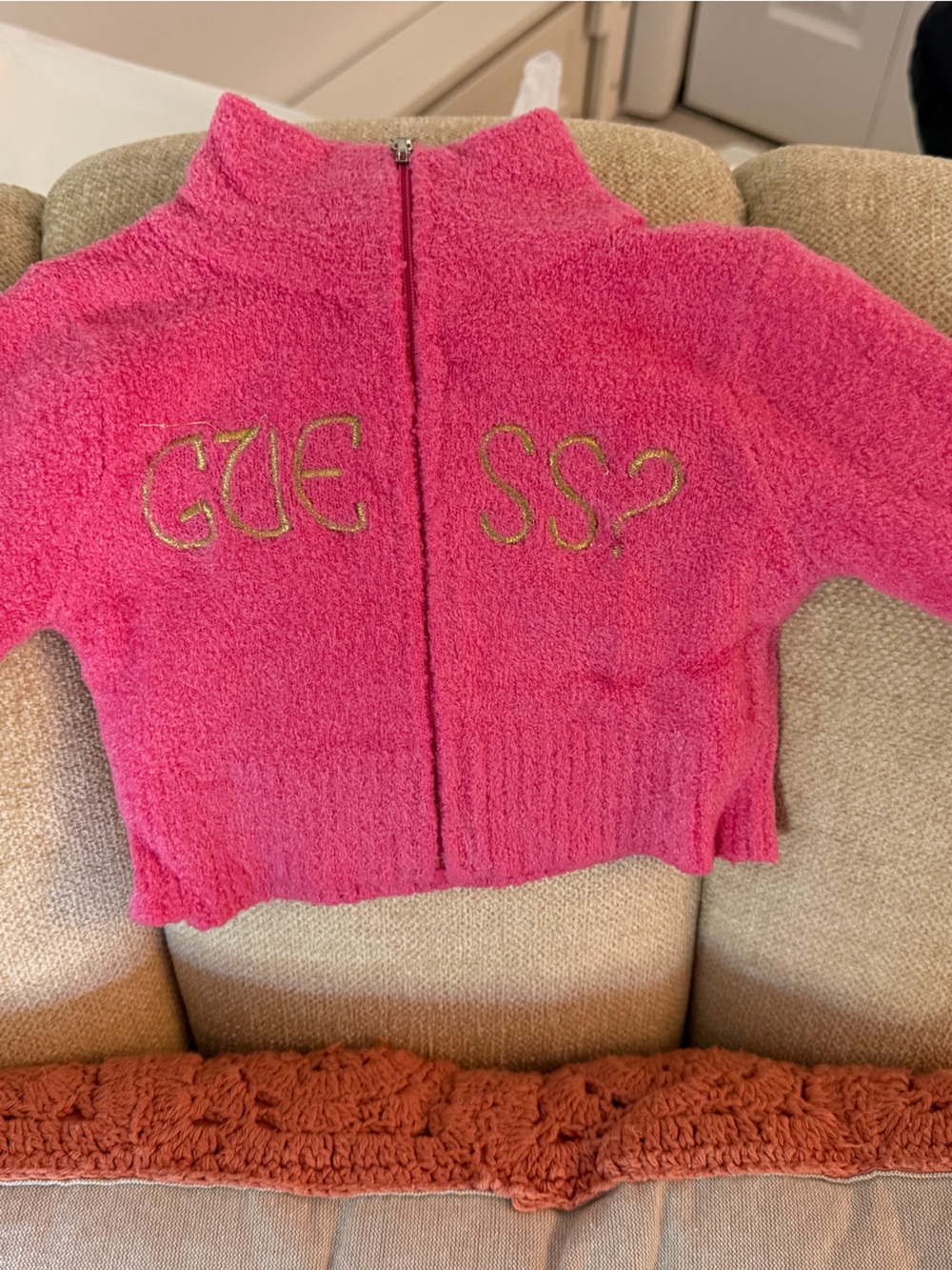 Guess Hot Pink Terry Zip Jacket for Kids
